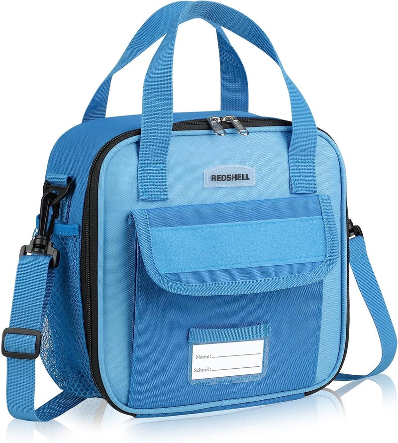 REDSHELL Tactical Lunch Box Kids, Large Insulated Lunch Bag for Boys, Cooler Lunchbag, Square Toddler Lunchbox, School Daycare Lunch Tote Pail with Water Bottle Holder Shoulder Strap, Dark Blue - Image 1